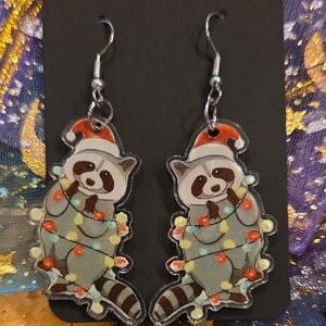 Raccoon Christmas Earrings